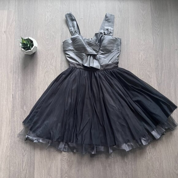 Max & Cleo Grey & Black Sleeveless Tulle Mini Dress with Bow Detail - Picture 1 of 11
